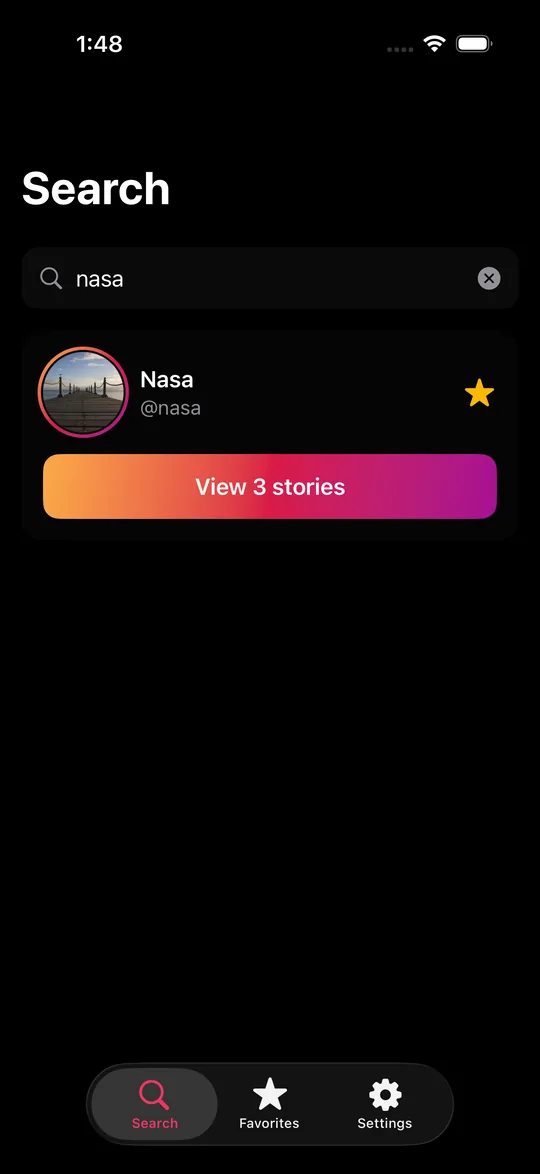Suche nach dem Account nasa mit Schaltfläche 3 Stories ansehen